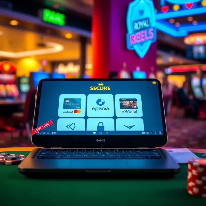Secure Payment Methods at Royal Reels Casino Secure online payment options with icons representing credit cards and e-wallets