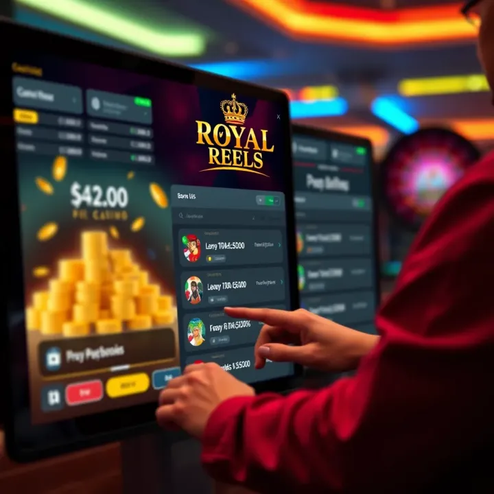 User navigating seamless payment options and bonuses on Royal Reels Casino platform