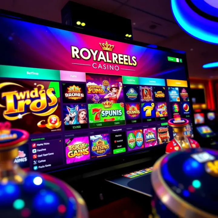 Royal Reels Online Casino Platform Overview Colorful digital casino interface showcasing a variety of game icons and betting options on a vibrant screen