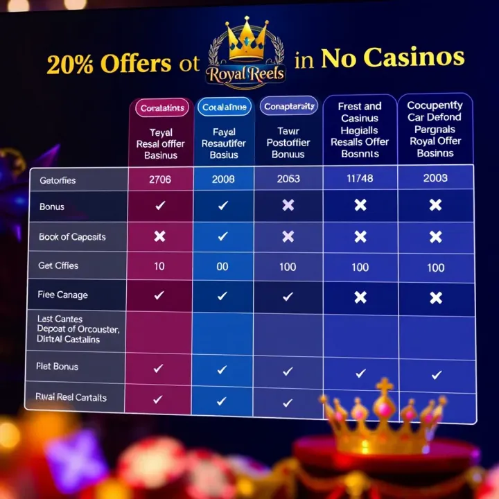 Comparison chart showing different casino promotions focusing on bonus offers and terms