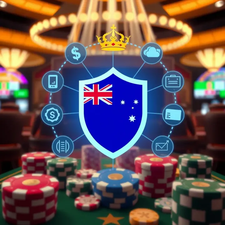 Secure banking options with Australian payment methods illustrated with digital icons and a shield symbolizing safety