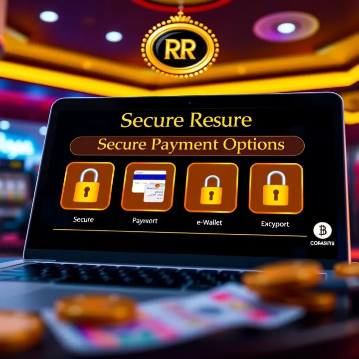 Secure online payment methods with icons representing credit cards, e-wallets, and encryption security