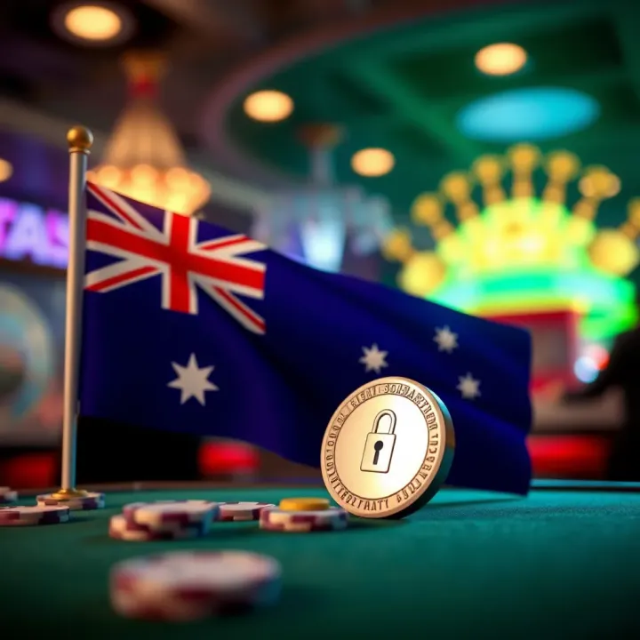 Secure digital payment icons and Australian flag representing safe transactions for players