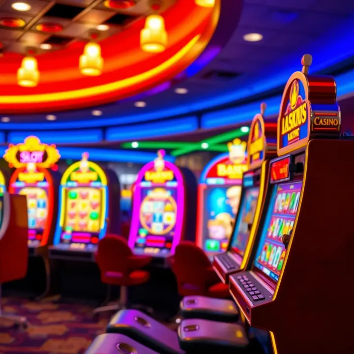 Colorful casino slot machines with bright lights and vibrant graphics