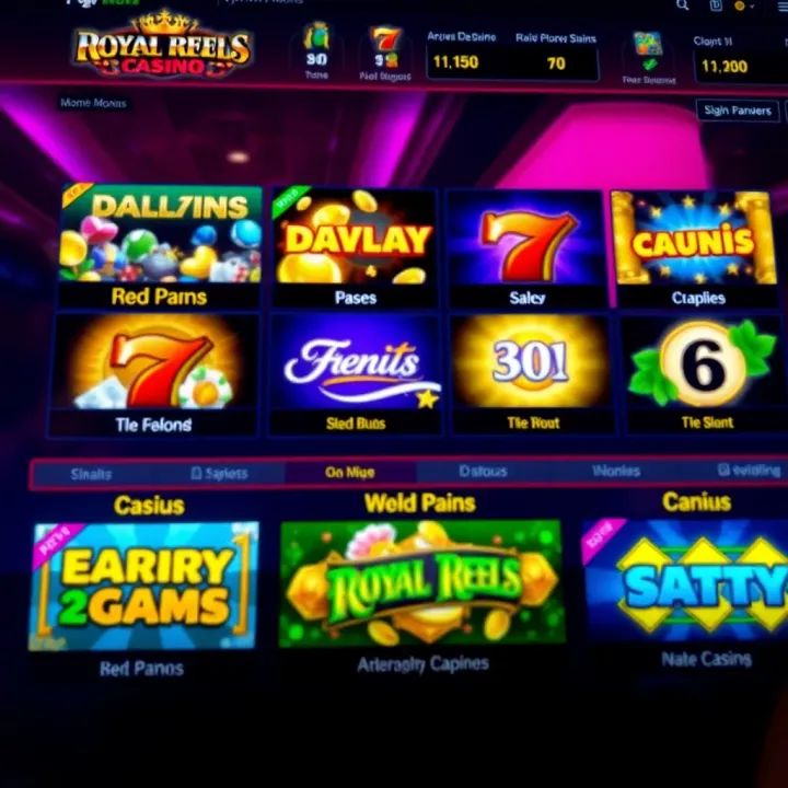 Online casino interface displaying a variety of vibrant slot games and navigation menus