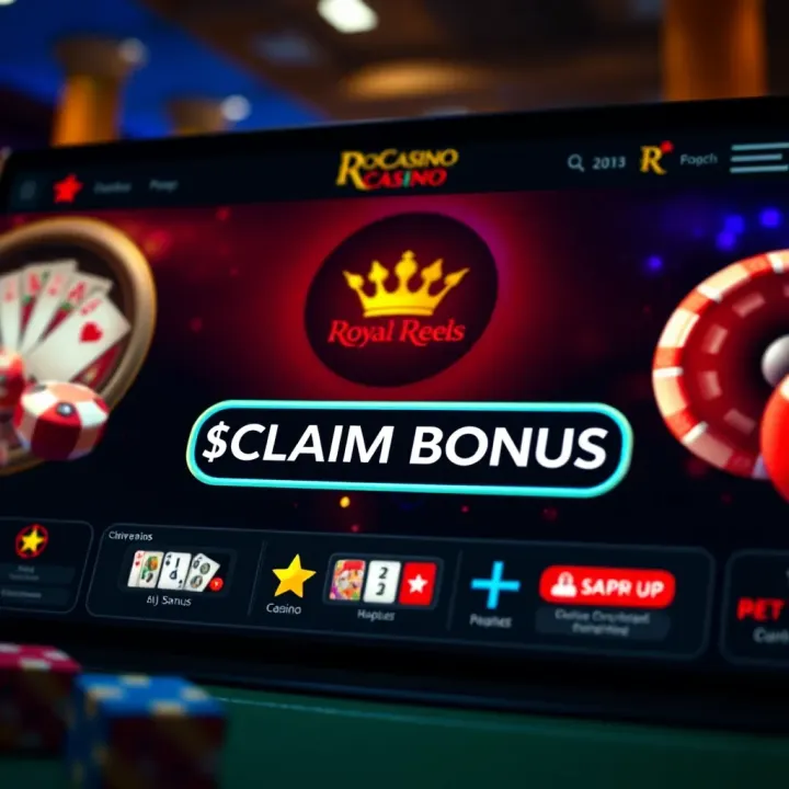 Online casino interface highlighting the claim bonus button on Royal Reels platform