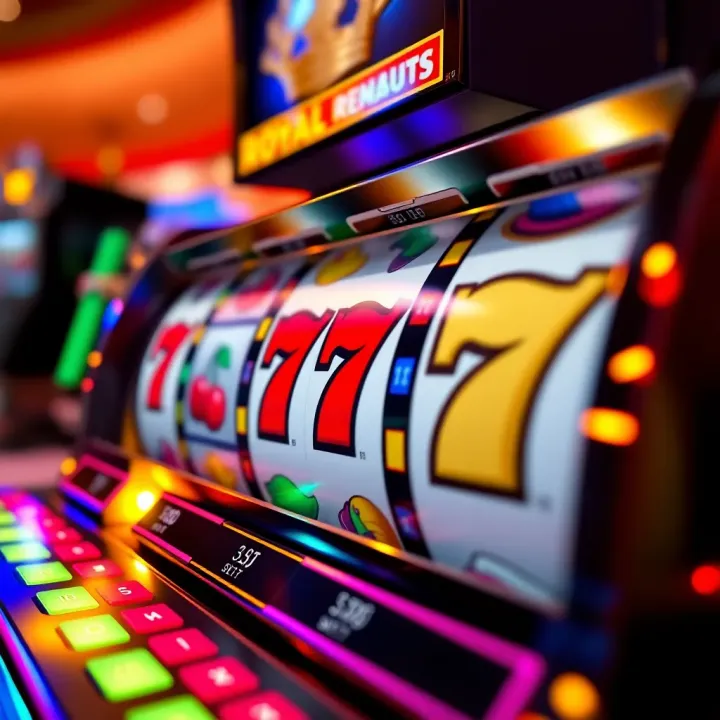 Colorful slot machine reels showing classic casino symbols like cherries and sevens