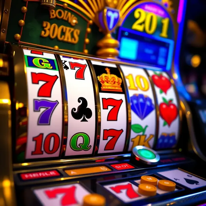 Colorful slot machine reels displaying classic playing card symbols and vibrant icons