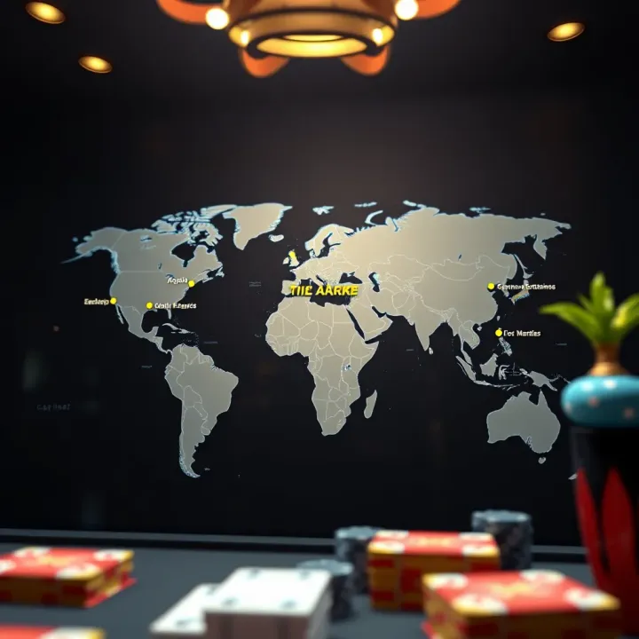 Global map highlighting key markets with gaming entertainment focus