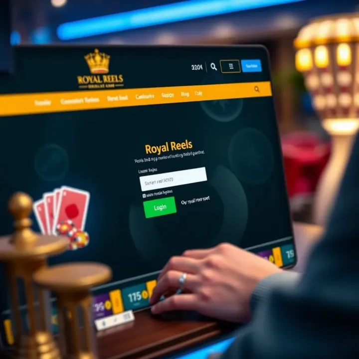 User entering login credentials on Royal Reels Com website interface