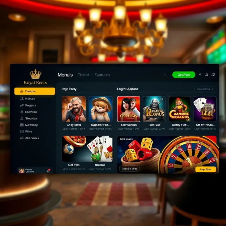 Dashboard view showing key features available after logging into Royal Reels platform