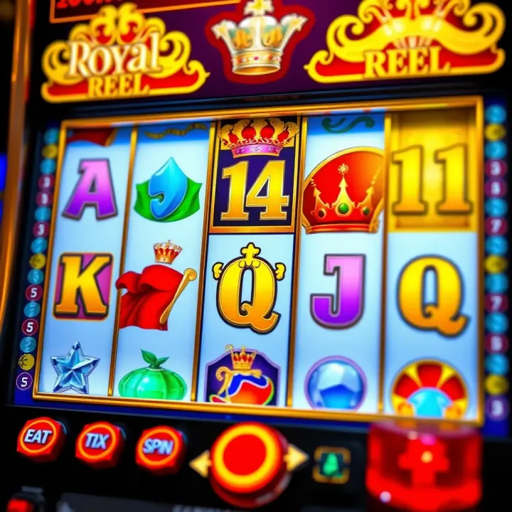 Colorful casino slot machine reels displaying various royal symbols and icons