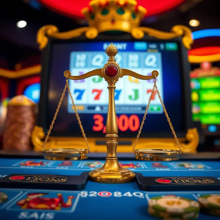 Fair casino game interface with balanced scales representing fairness and trustworthy payouts