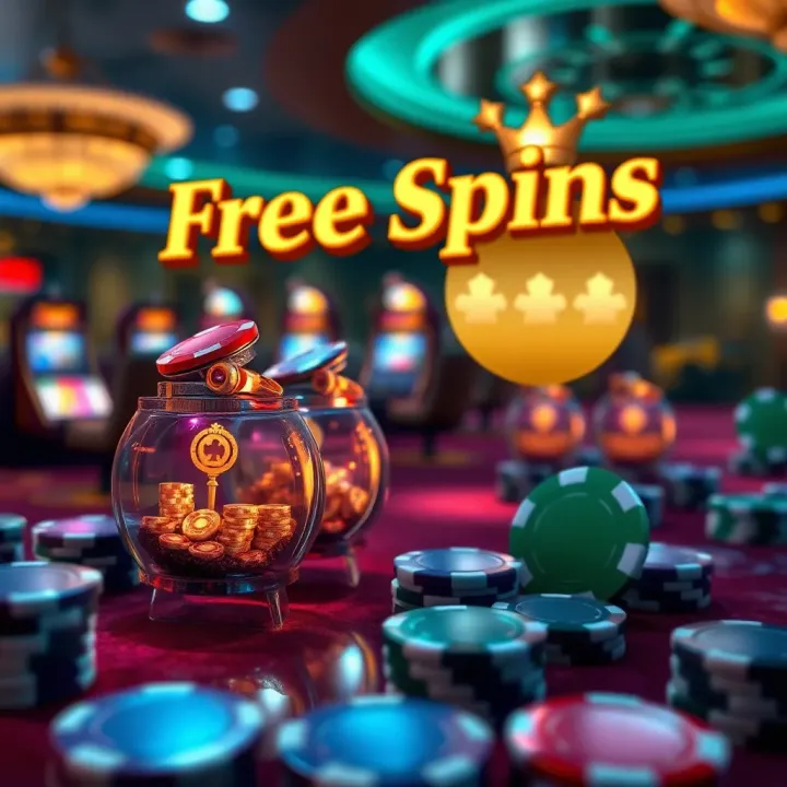 Conceptual graphic showing free spins and casino chip icons symbolizing bonus rewards