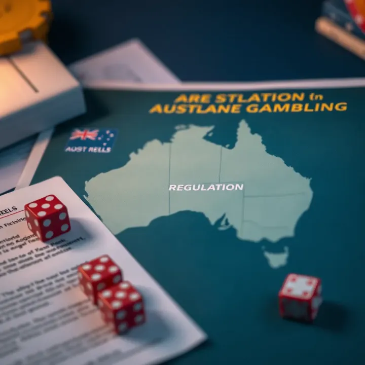 Conceptual graphic showing online gambling regulations with a map of Australia and legal documents
