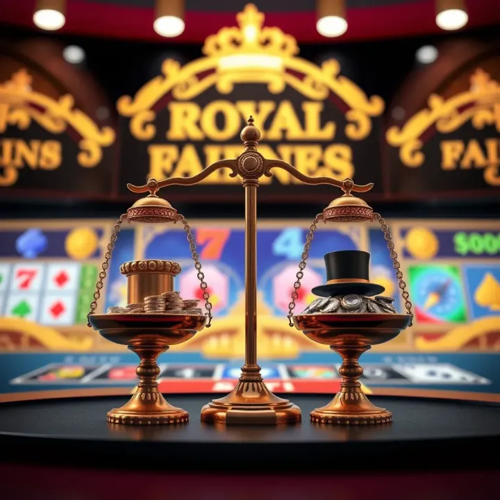 Fair casino game interface with balanced scales and gaming icons