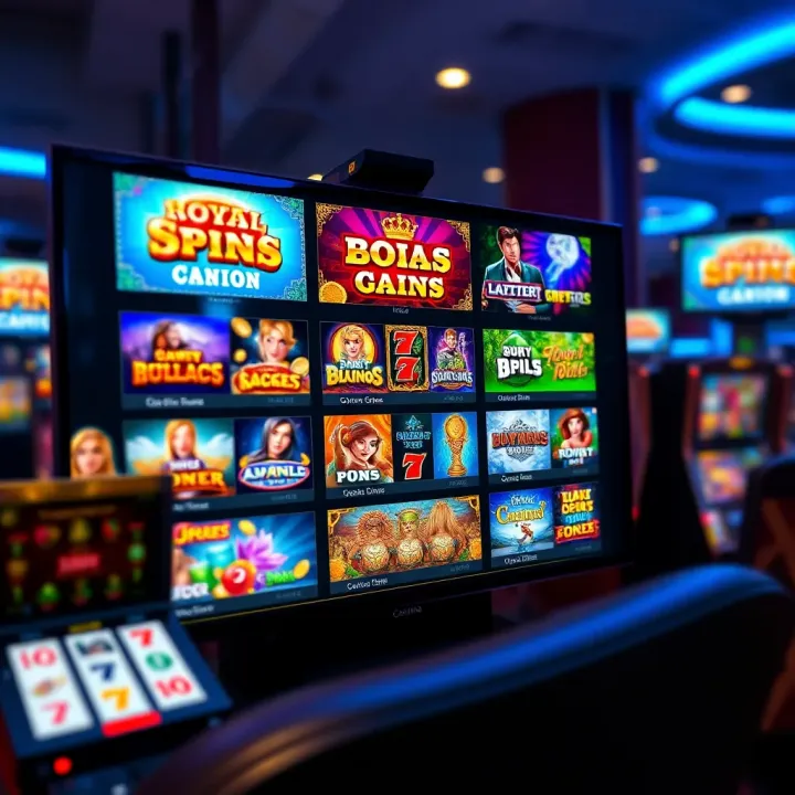 Selecting Games to Maximize Royal Reels Bonus Benefits Variety of online casino slot games displayed on a digital screen highlighting game options