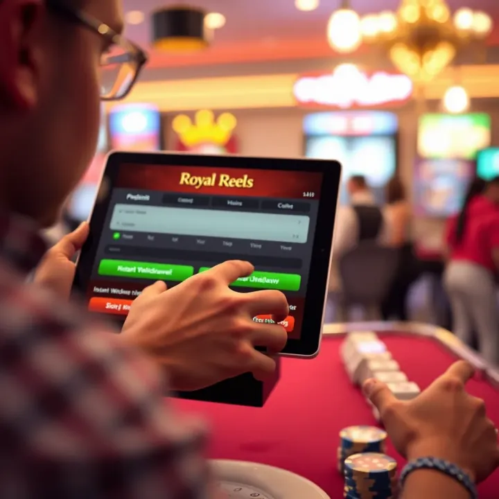 User interacting with instant withdrawal options on Royal Reels platform