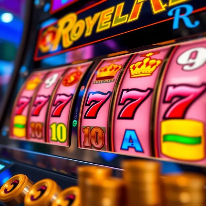 Vibrant Slot Machine Reels Featuring Royal Reels Jackpot Symbols Colorful slot machine reels spinning with symbols and jackpot icons