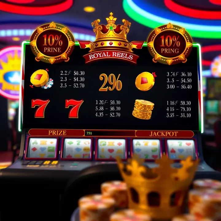 Graphical representation of jackpot prizes and winning strategy tips for maximizing success in Royal Reels