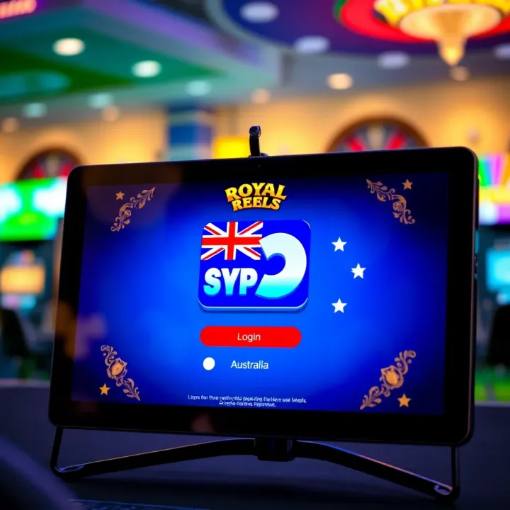 User interface showing login screen for Royal Reels 2 platform with Australian flag icon