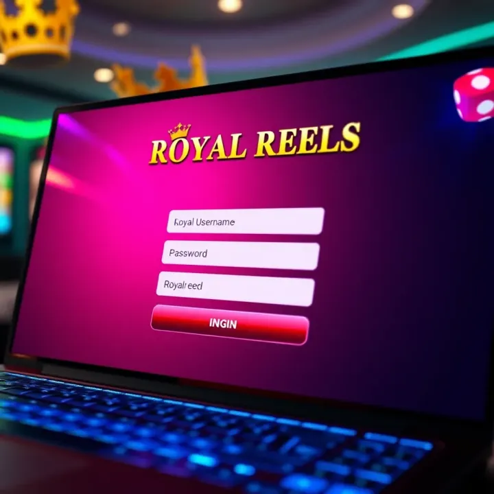 Login screen of Royal Reels online gaming platform showing username and password fields