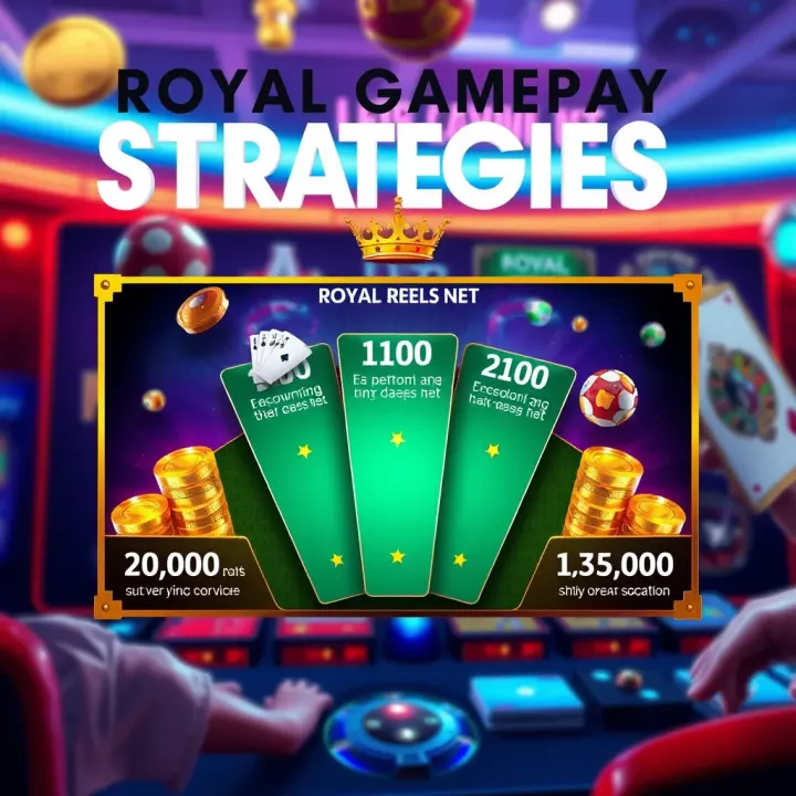 Graphic displaying winning strategies and tips for maximizing success in Royal Reels Net online slot