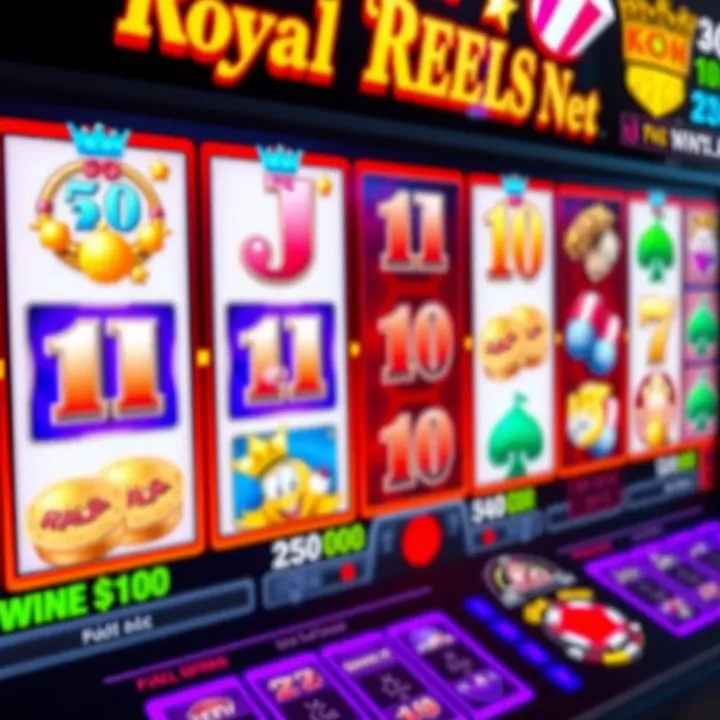 Colorful Royal Reels Net slot game screen showing vibrant reels with symbols and bonus features
