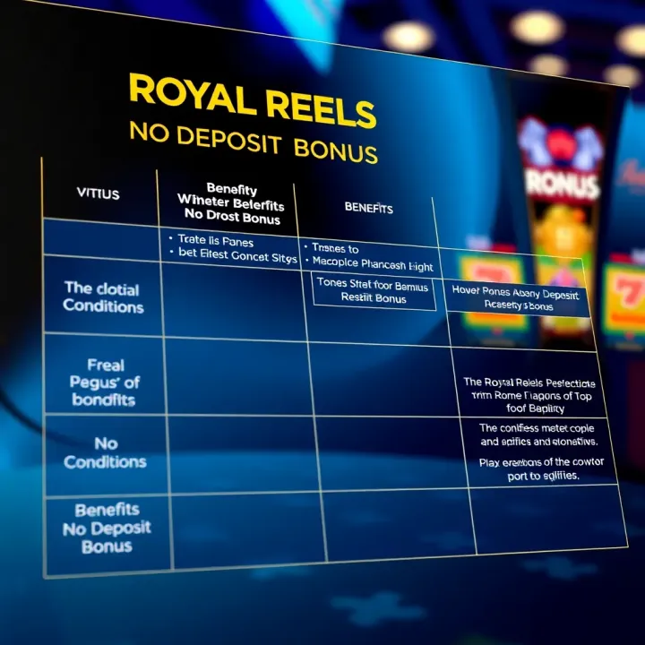 Comparison chart highlighting benefits and conditions of Royal Reels no deposit bonus