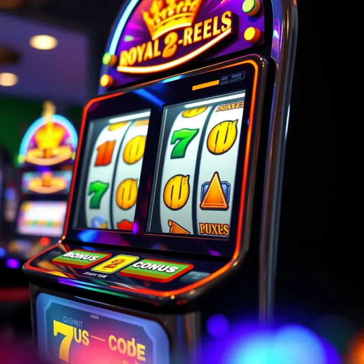 Royal Reels casino slot machine with glowing bonus code symbols