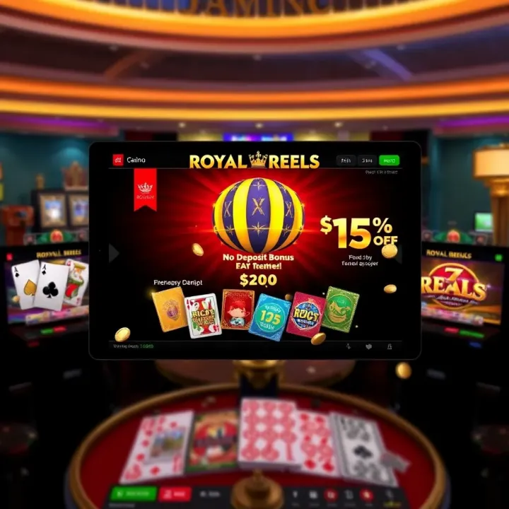 Exciting Royal Reels Casino interface showcasing bonus offer details