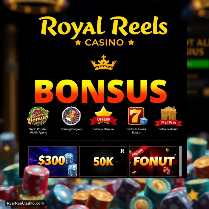No Deposit Bonus Offers at Royal Reels Casino Graphic illustrating various no deposit bonus offers available at Royal Reels casino