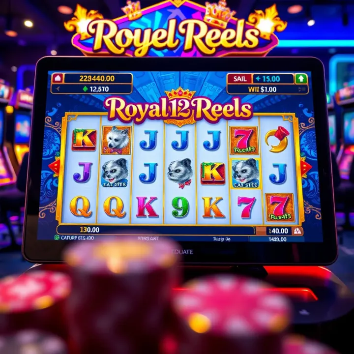 Online casino interface showing Royal Reels gameplay with betting options and bonus features