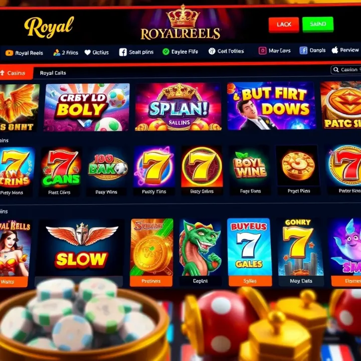 Online casino interface showcasing a variety of slot games with vibrant graphics and clear navigation options