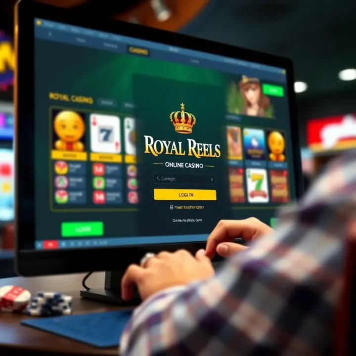 User logging into Royal Reels online casino interface on a computer screen
