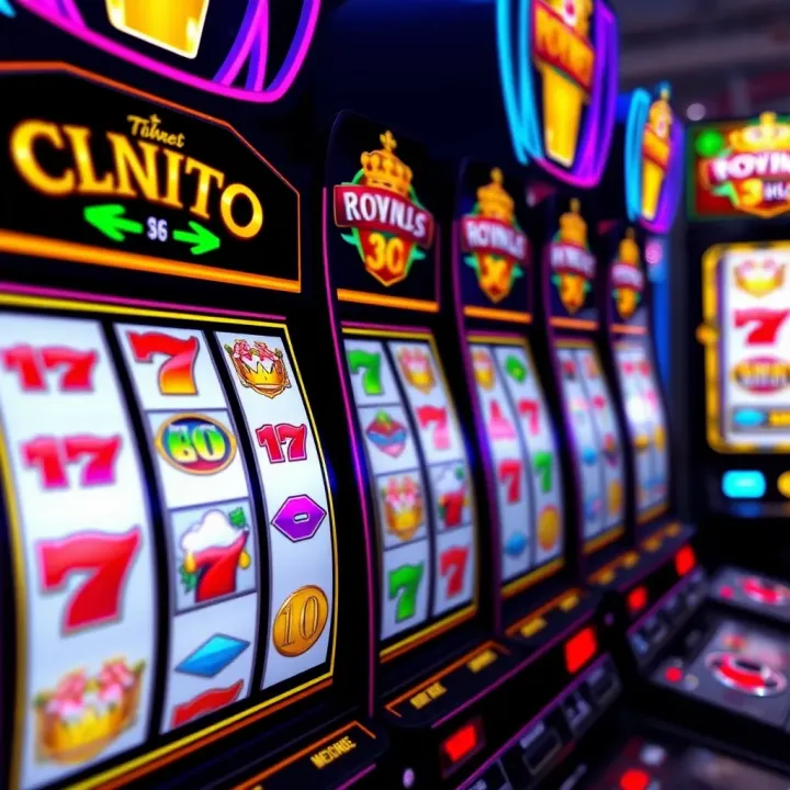 Vibrant Online Slot Machine Interface at Royal Reels 3.com Online slot machine interface showcasing vibrant reels and winning paylines