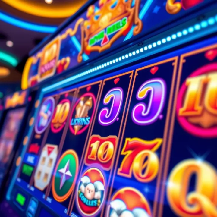 Close-up of a vibrant online slot game interface displaying colorful reels and icons