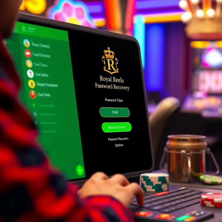 User navigating password recovery options on Royal Reels platform