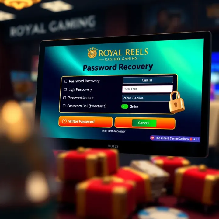 Computer screen displaying password recovery options for Royal Reels account access