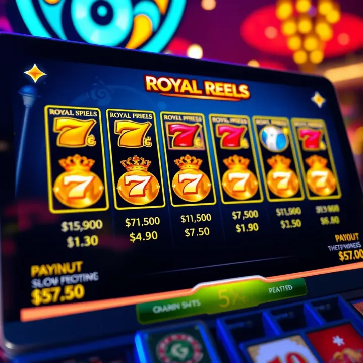 Online casino interface showing payout details and potential winnings on Royal Reels slot