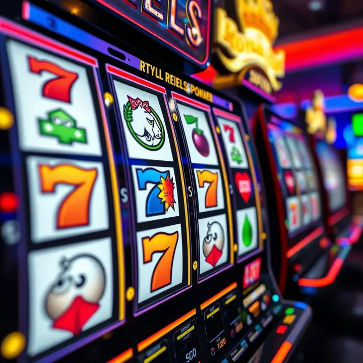 Colorful slot reels displaying various poker symbols and combinations