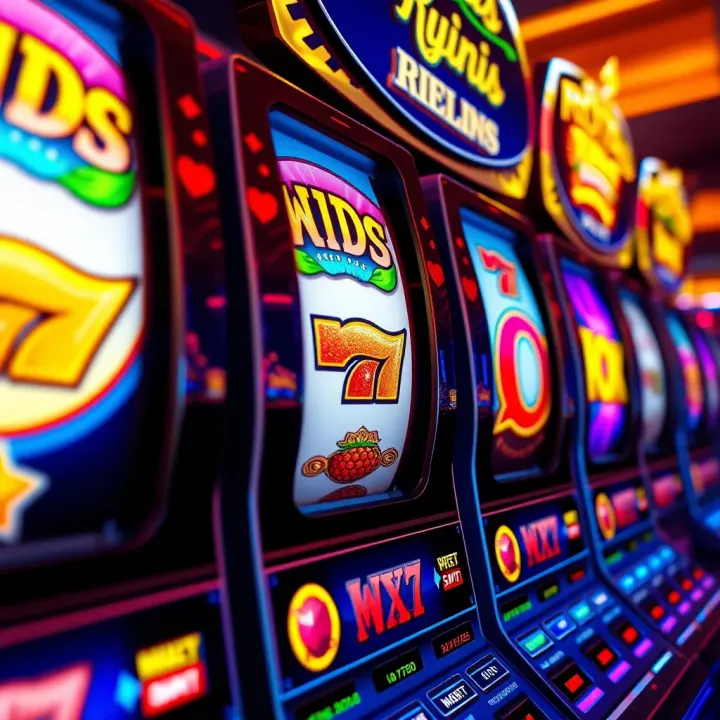 Colorful slot machine reels displaying various symbols and jackpot icons