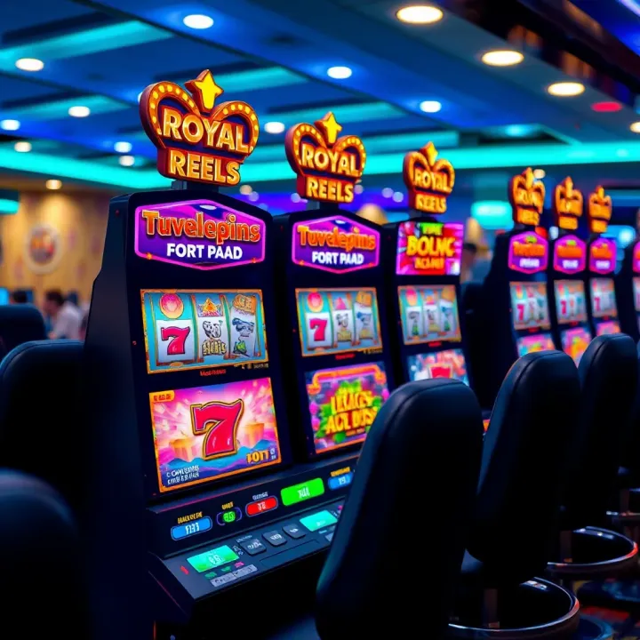 Engaging Royal Reels Pokies Gameplay Scene Display of Royal Reels pokies gameplay with vibrant graphics and slot reels in motion