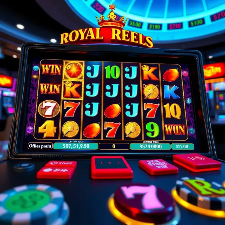 Interface showcasing payout table and gameplay buttons of Royal Reels