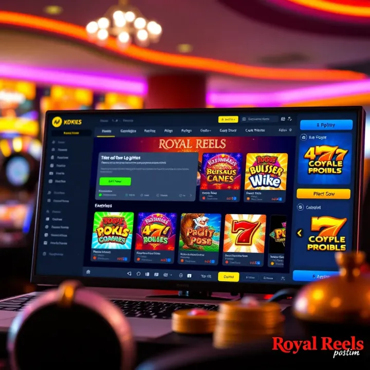 Royal Reels Pokies Platform Dashboard Overview User dashboard displaying Royal Reels platform with colorful pokies games and account details