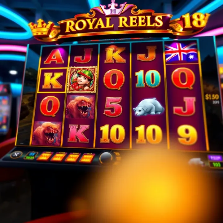 Royal Reels slot game interface showing reels and symbols with Australian dollar currency