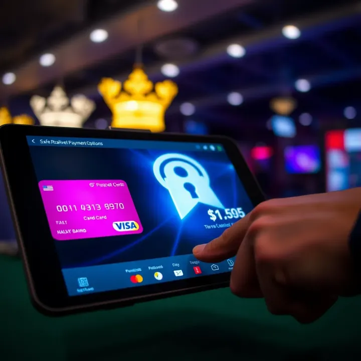 Secure payment transaction displayed on a digital device with symbols representing credit cards and online banking