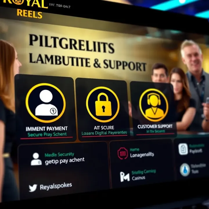 Secure digital payment methods and customer support icons on a gambling website