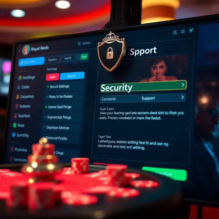 Security and Support Features on Royal Reels Platform Secure account settings panel highlighting security features and support options within Royal Reels