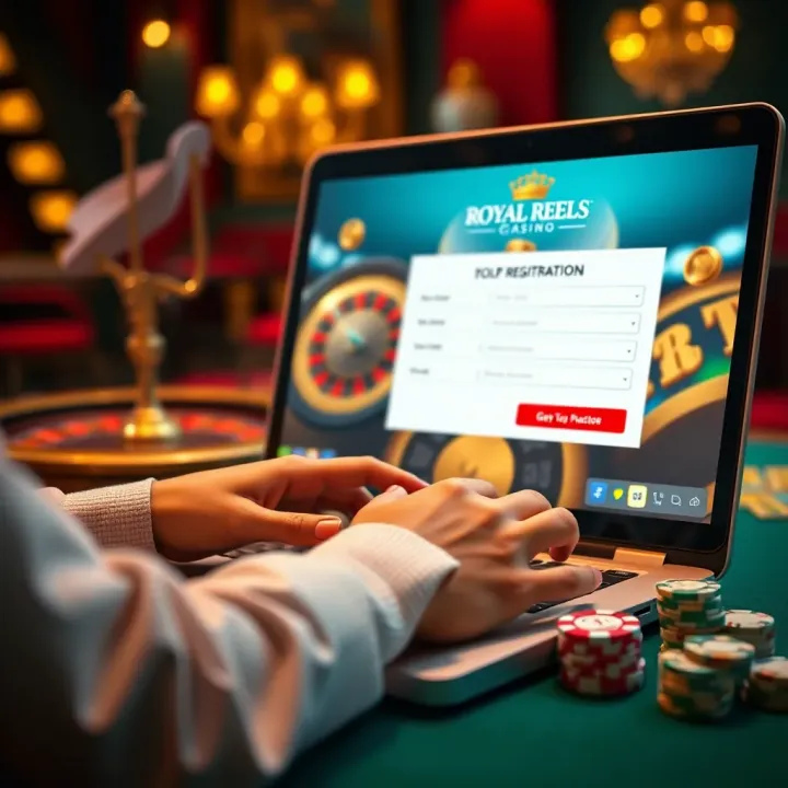 User completing online casino registration on a laptop